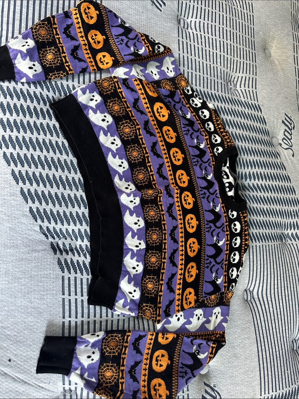 Halloween Motif Crewneck Sweater - Purple/Orange/Black